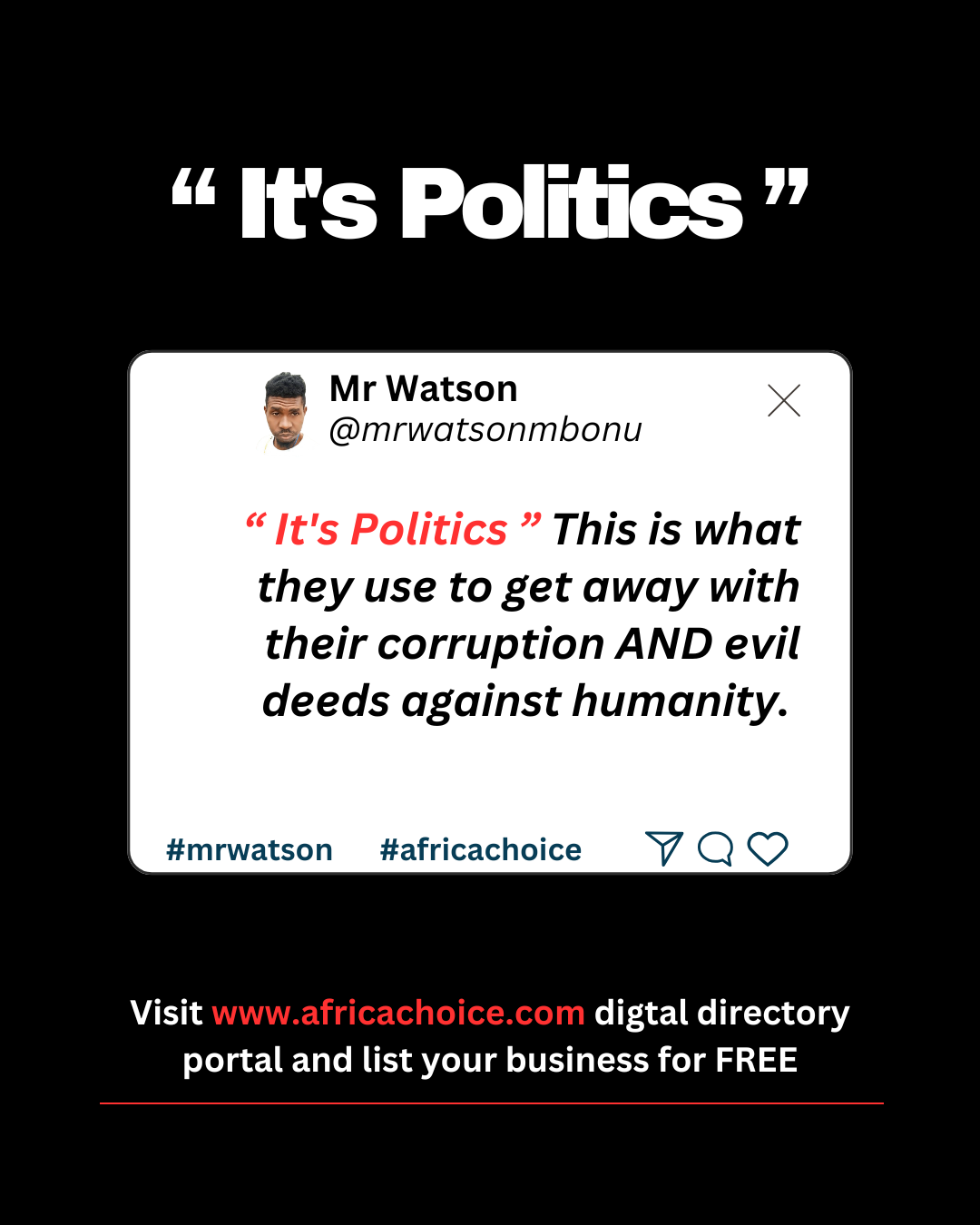 "It's Politics”.
This is what they use to get away with their corruption AND evil deeds against hum...
