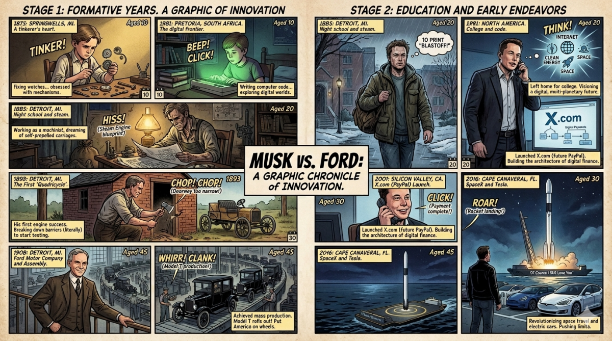 This Is How The Story Went: The Spark of Invention (Age 10), between Elon Musk and Henry Ford, start...