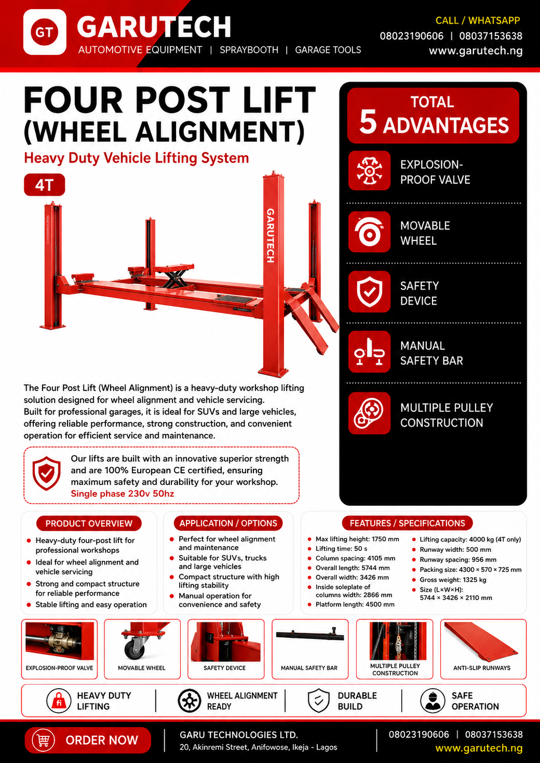 Premium garutech 4 post wheel alignment lift.