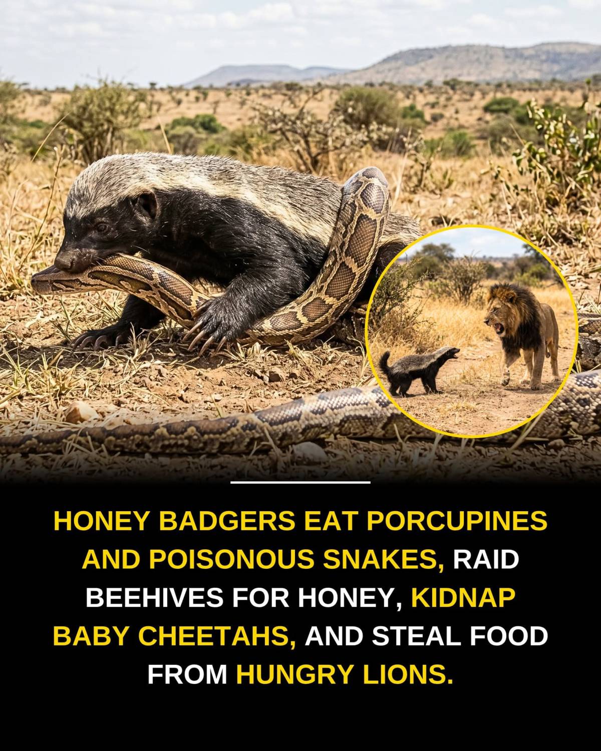 The honey badger (Mellivora capensis) is arguably one of nature's most formidable survivors, possess...