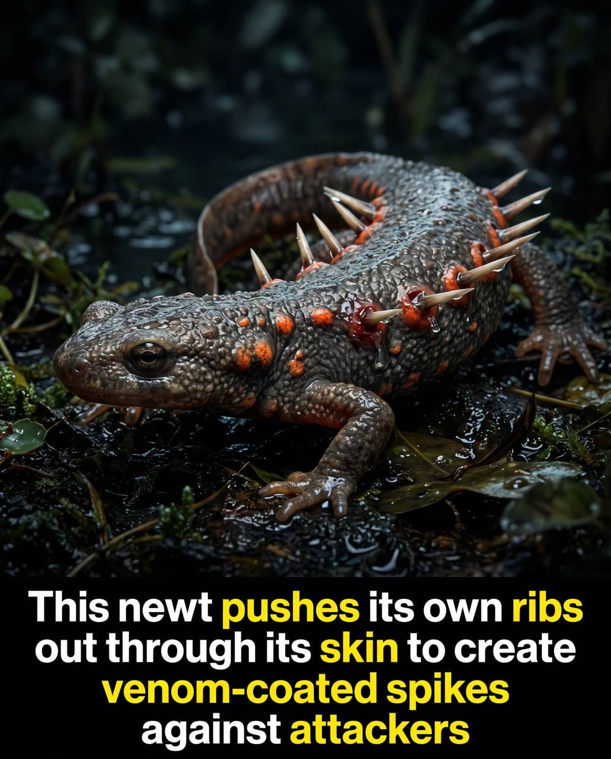 The Iberian Ribbed Newt has one of the most shocking and brutal defense mechanisms of any animal on...