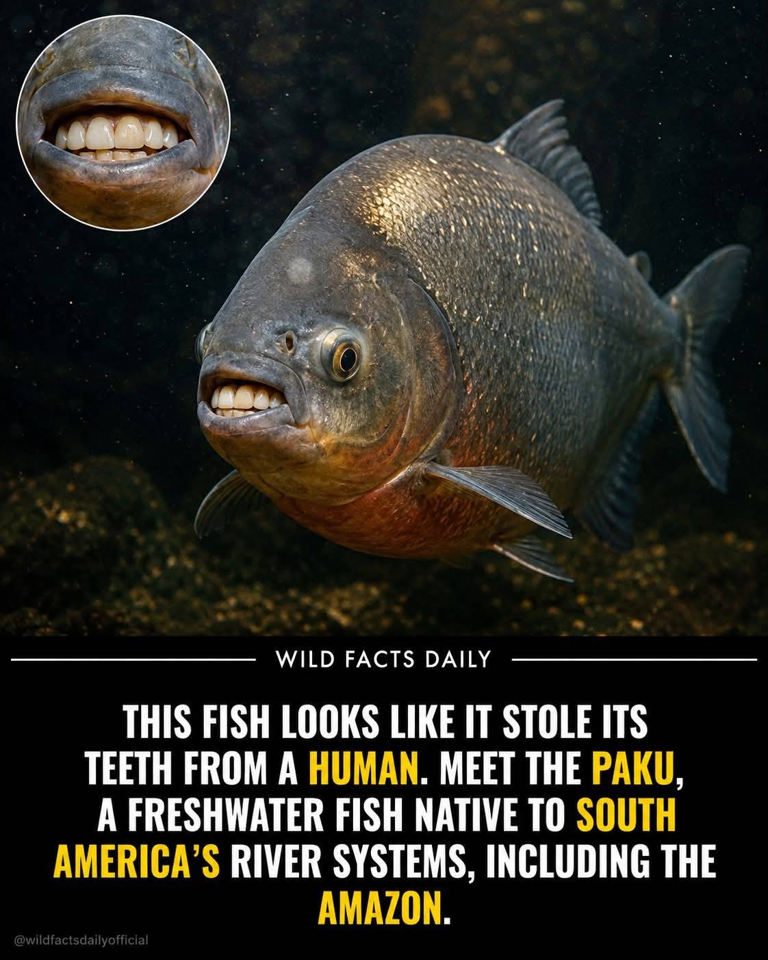 At first glance, the pacu looks like it borrowed its smile from a person — a startling set of flat,...