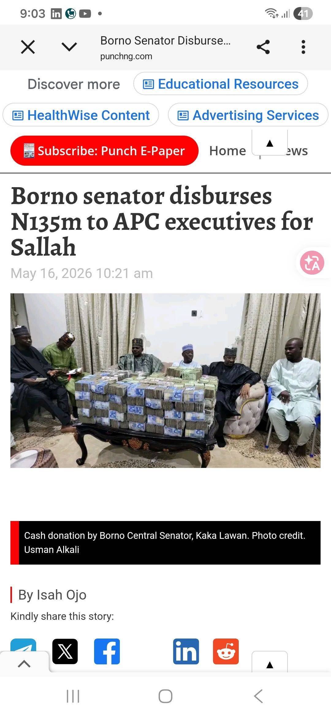 Borno senator disburses N135m to APC executives for Sallah
The Senator representing Borno Central,...