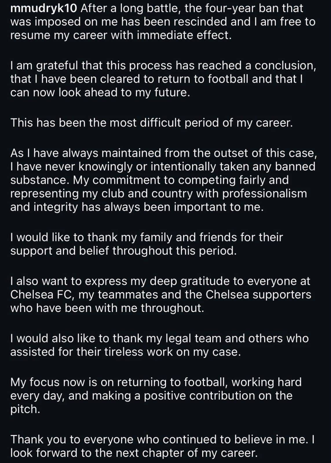 🚨Mudryk statement on Instagram 🇺🇦💙

#CFC