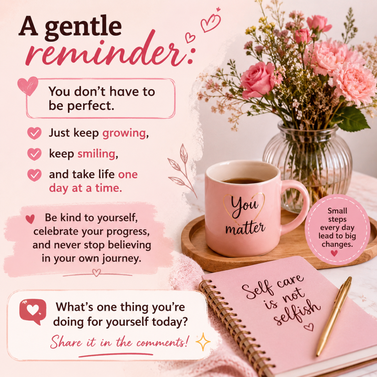 You don't have to be perfect. Just keep growing, keep smiling, and take life one day at a time
Remem...