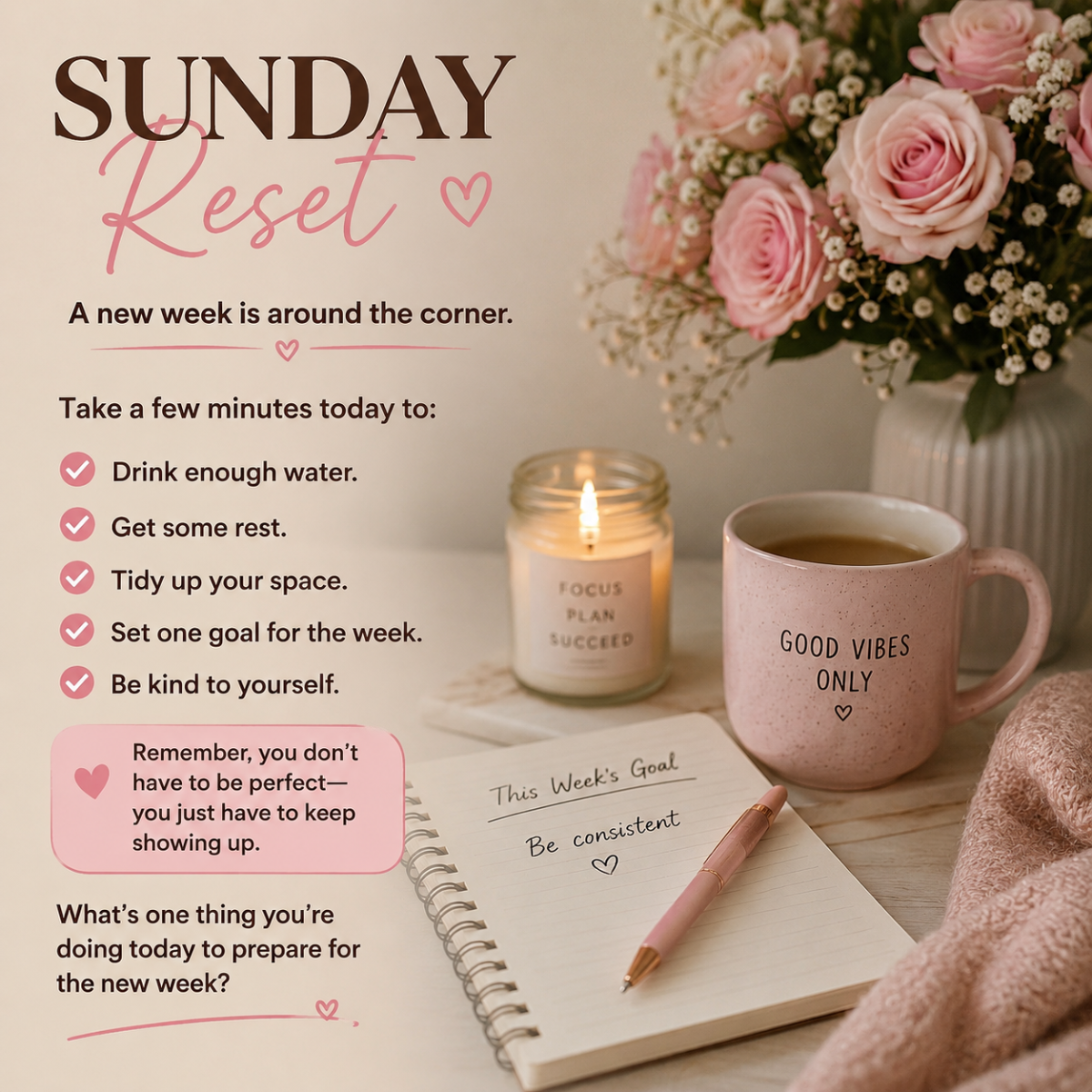 Sunday Reset
A new week is around the corner.
Take a few minutes today to: Drink enough water. Ge...