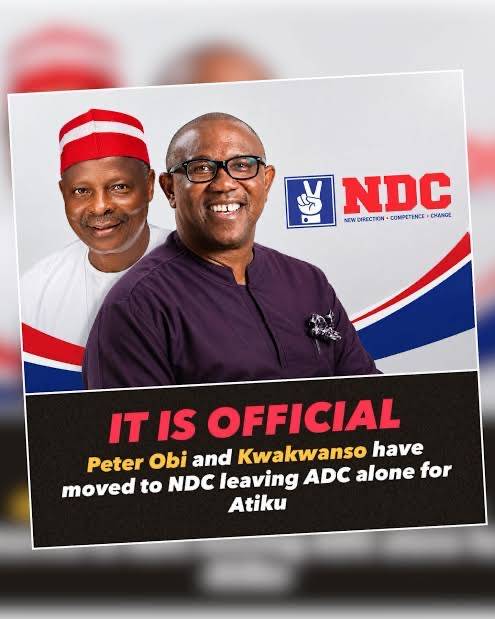 Peter Obi has joined (NDC). This move, is seen as a “strategic realignment, intended to circumvent i...