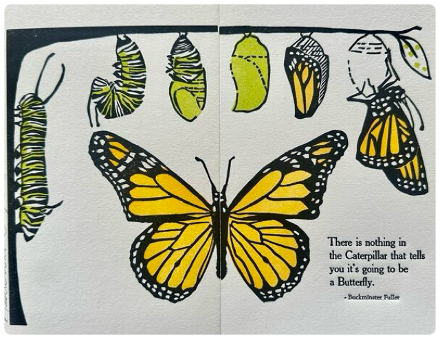 ‘There’s nothing in a caterpillar that tells you it'll to be a butterfly.’
~ R. Buckminster Fuller....