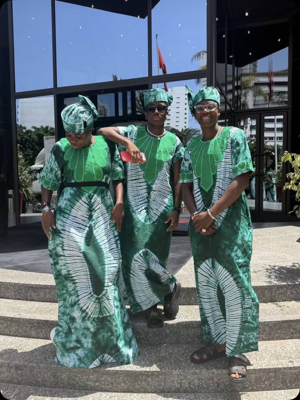 BREAKING: Super Falcons in their local outfits as they file out in preparation for their WAFCON game...