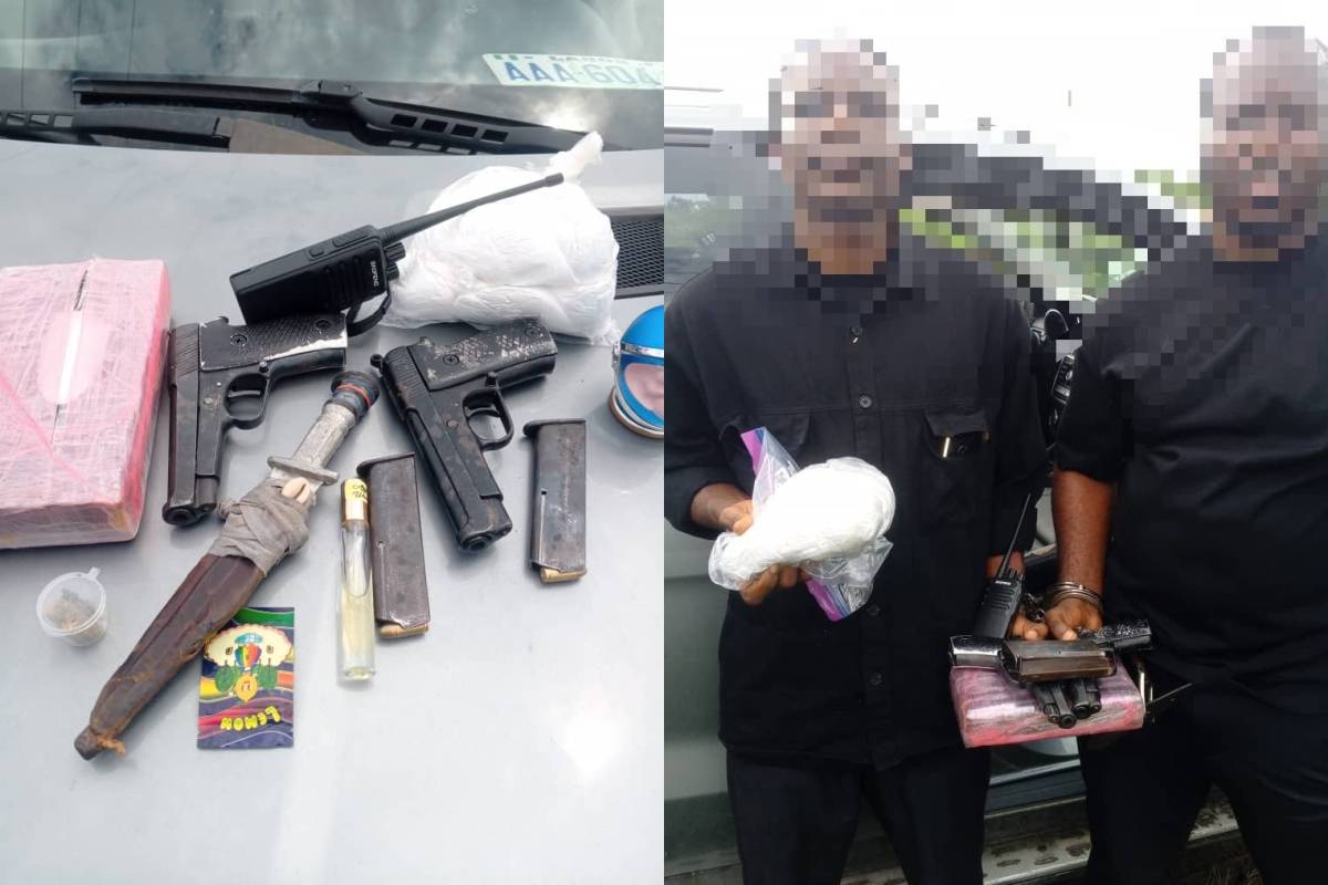 JUST IN: Delta state police nab suspects with cocaine and guns during stop and searchin the State.