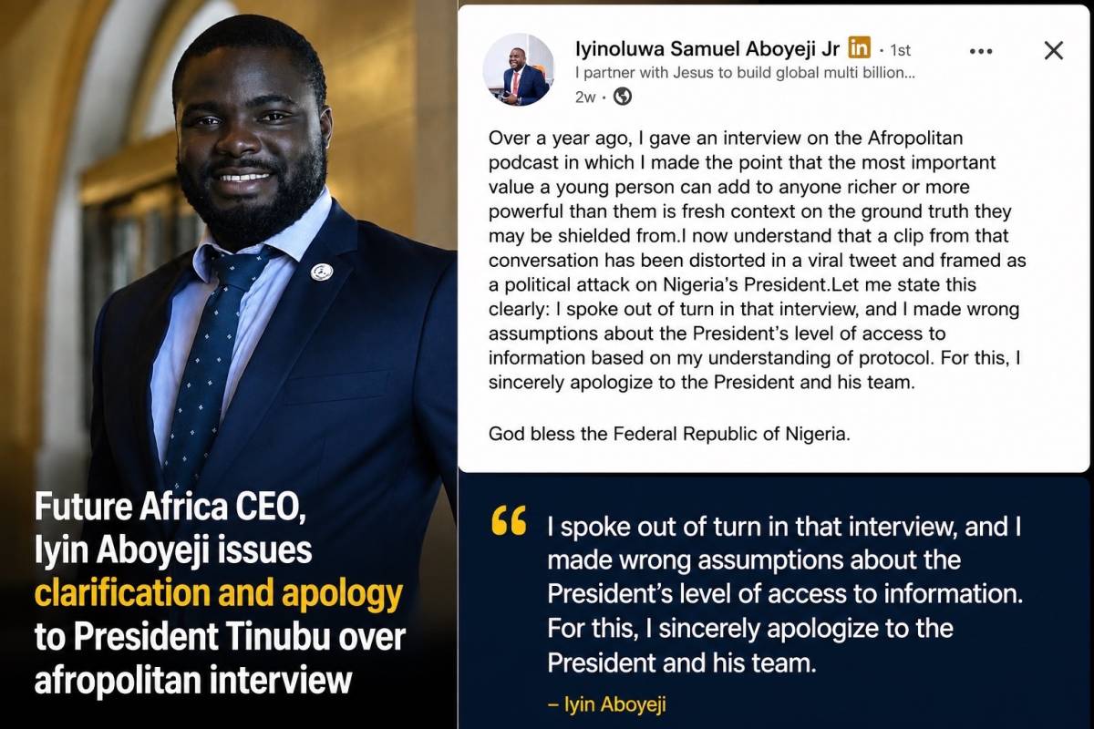 BREAKING: Former Co-founder of Flutterwaves and Current Future Africa CEO, Iyin Aboyeji has issued a...