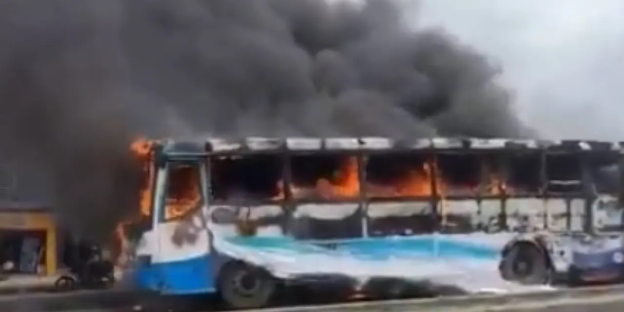 BREAKING: Angry mob sets BRT bus ablaze after it allegedly crushed a motorcyclist to death at Ogolo...