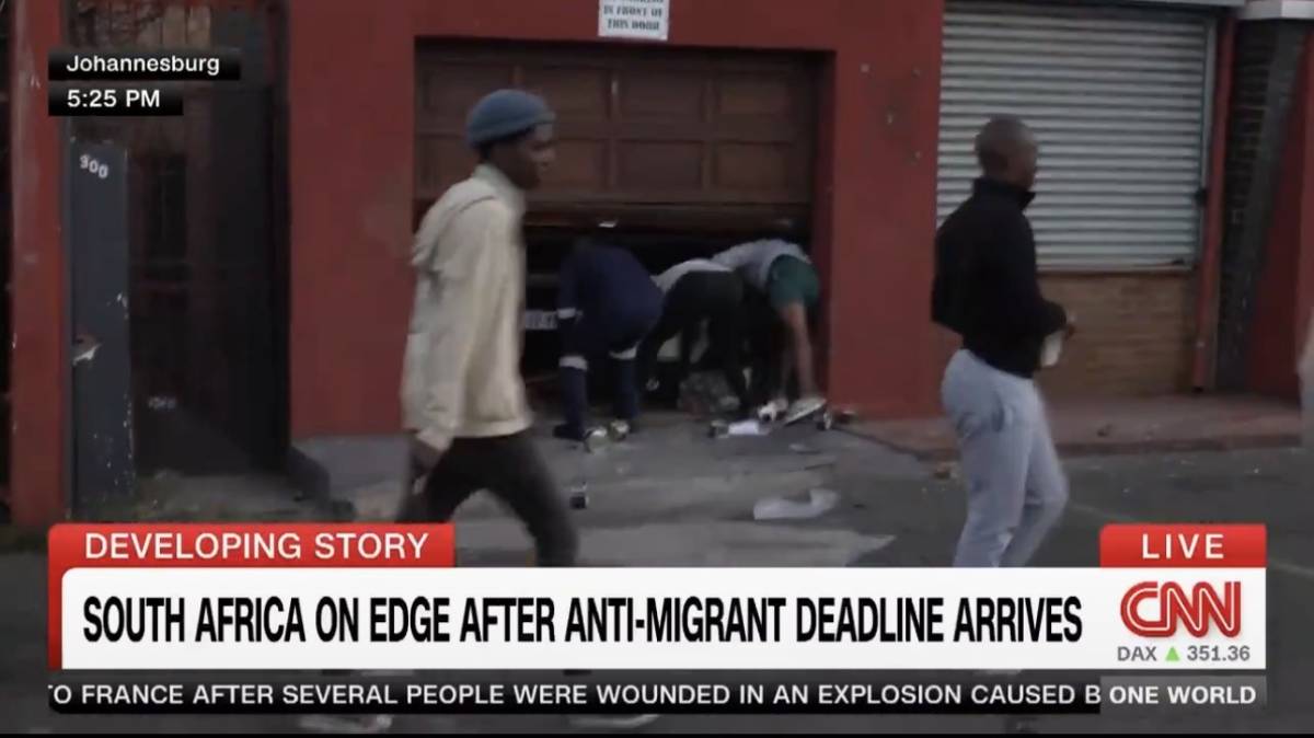 South Africans have started looting people’s homes and shops and police fire rubber bullets to dispe...