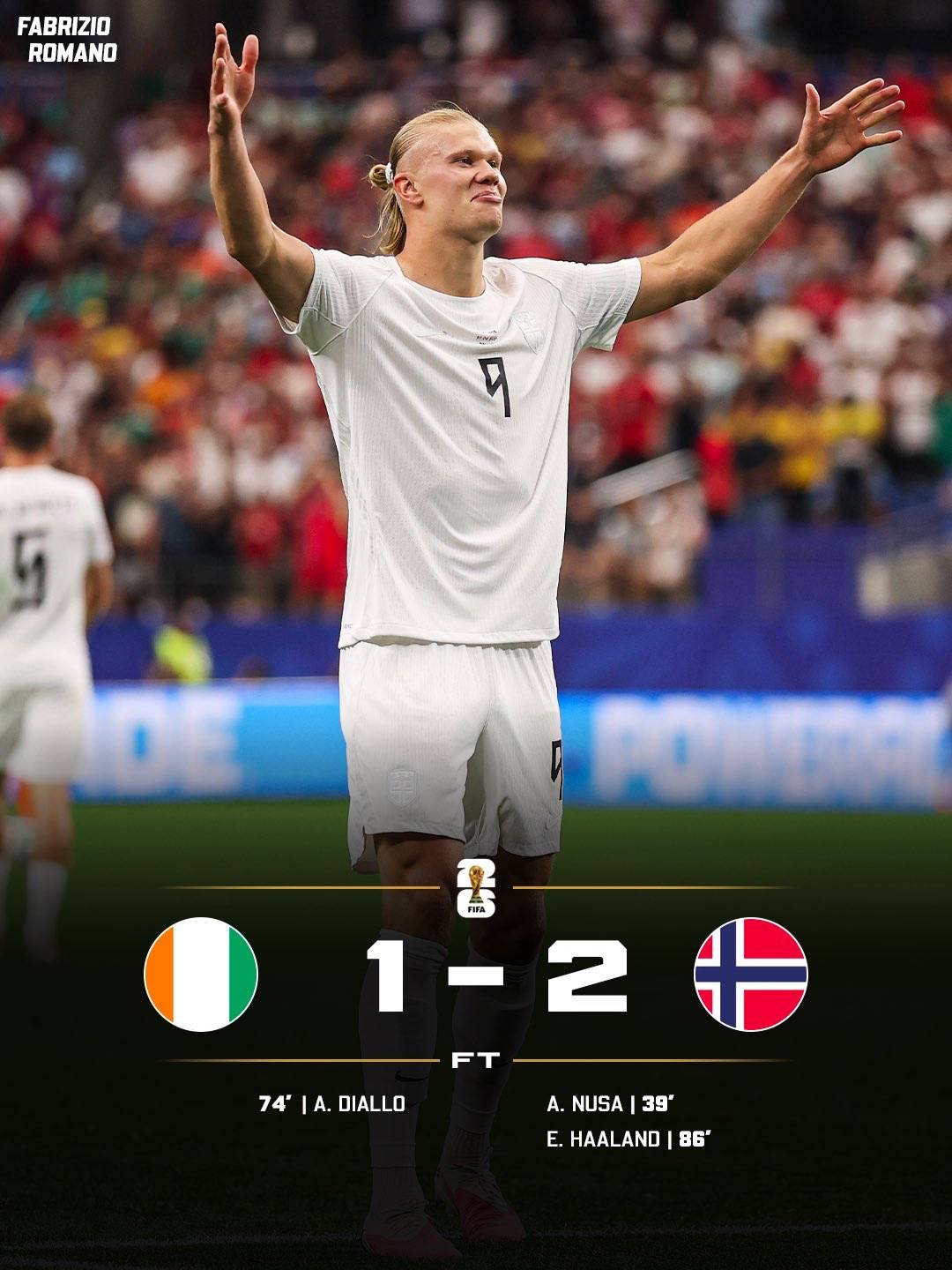 ๐ณ๐ด NORWAY FLY TO WORLD CUP ROUND OF 16, IVORY COAST ARE OUT! ๐จ๐ฎ
5 goals in 3 starts for Erling Haal...