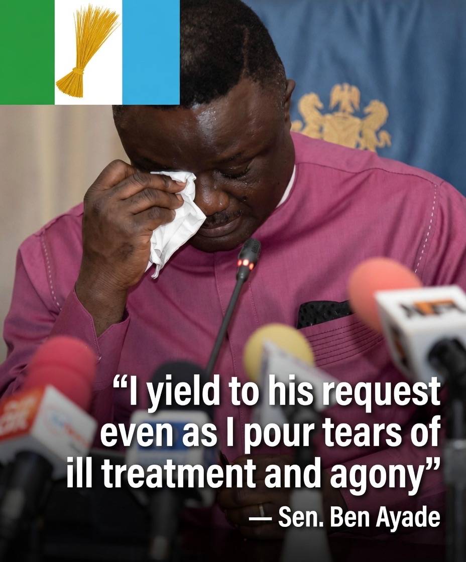 “I yield to his request even as I pour tears of ill treatment and agony” — Sen. Ben Ayade
Former Cr...
