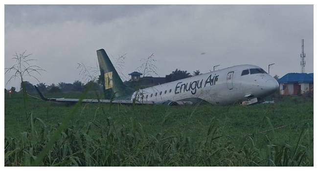 An aircraft operated by Enugu Air veered off the runway after landing at Benin Airport on Tuesday, t...