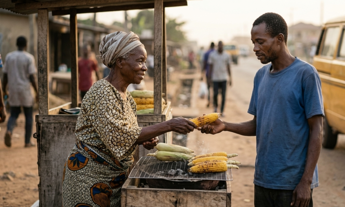 A young trader, flushed with early success, mocked the old woman selling roasted corn by the roadsid...