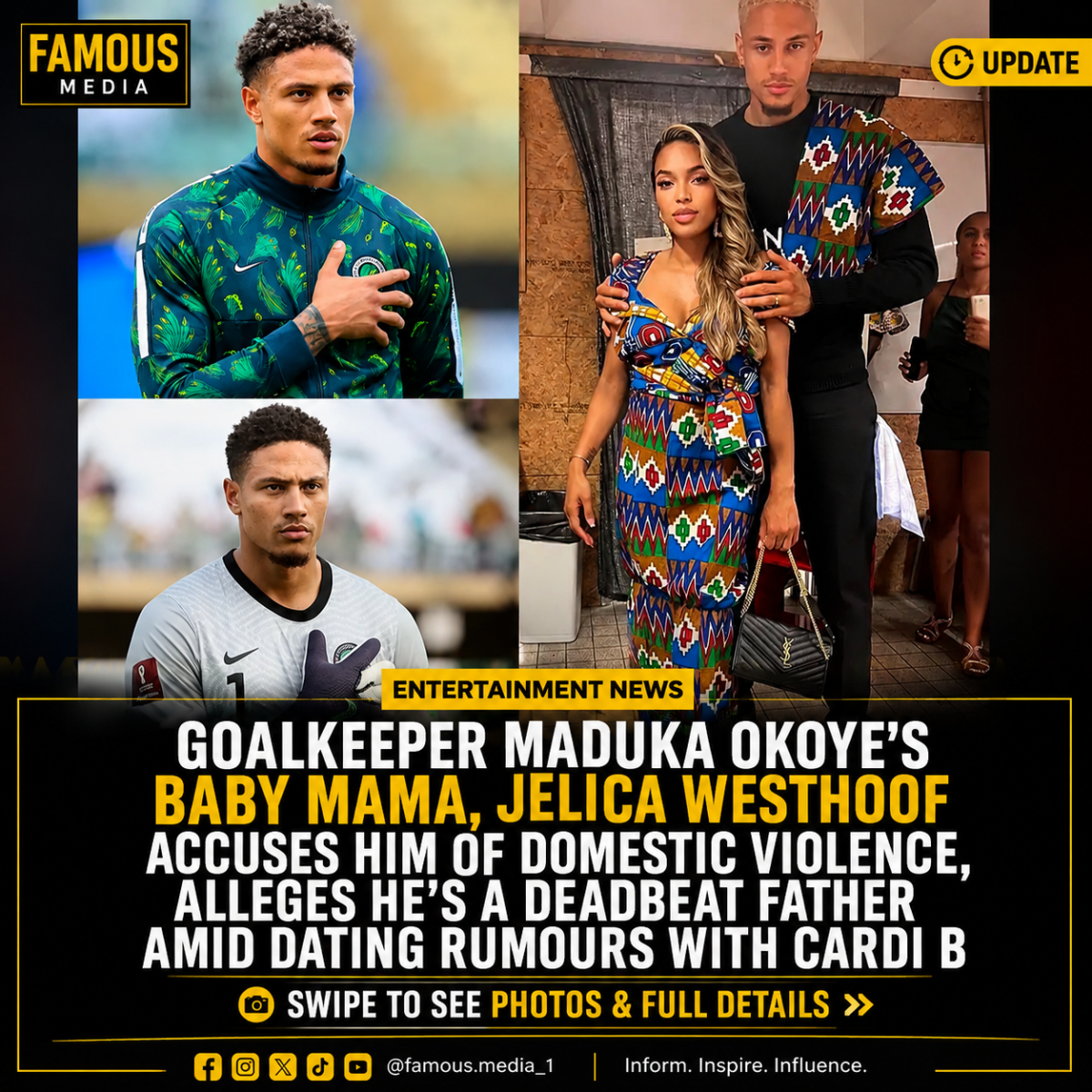 ๐จ MADUKA OKOYE FACES FRESH ALLEGATIONS AS CARDI B RUMOURS CONTINUE
Super Eagles goalkeeper Maduka...