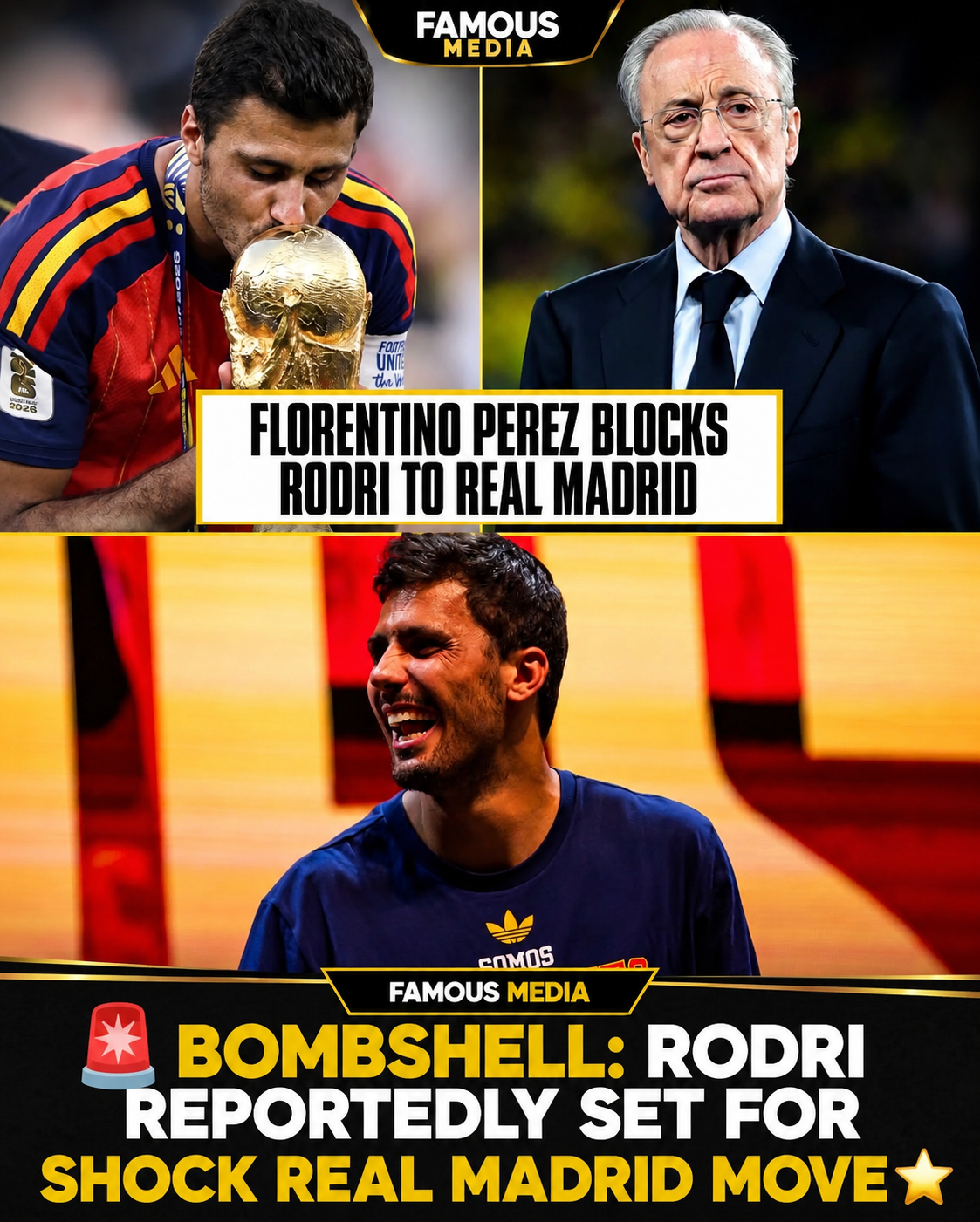 🚨 TRANSFER UPDATE: BOMBSHELL: RODRI REPORTEDLY SET FOR SHOCK REAL MADRID MOVE ⭐
Manchester City...