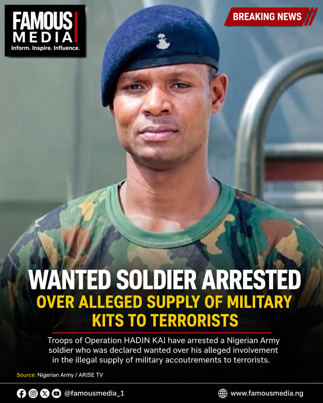 ๐จ WANTED SOLDIER ARRESTED OVER ALLEGED SUPPLY OF MILITARY KITS TO TERRORISTS
Troops of Operation H...