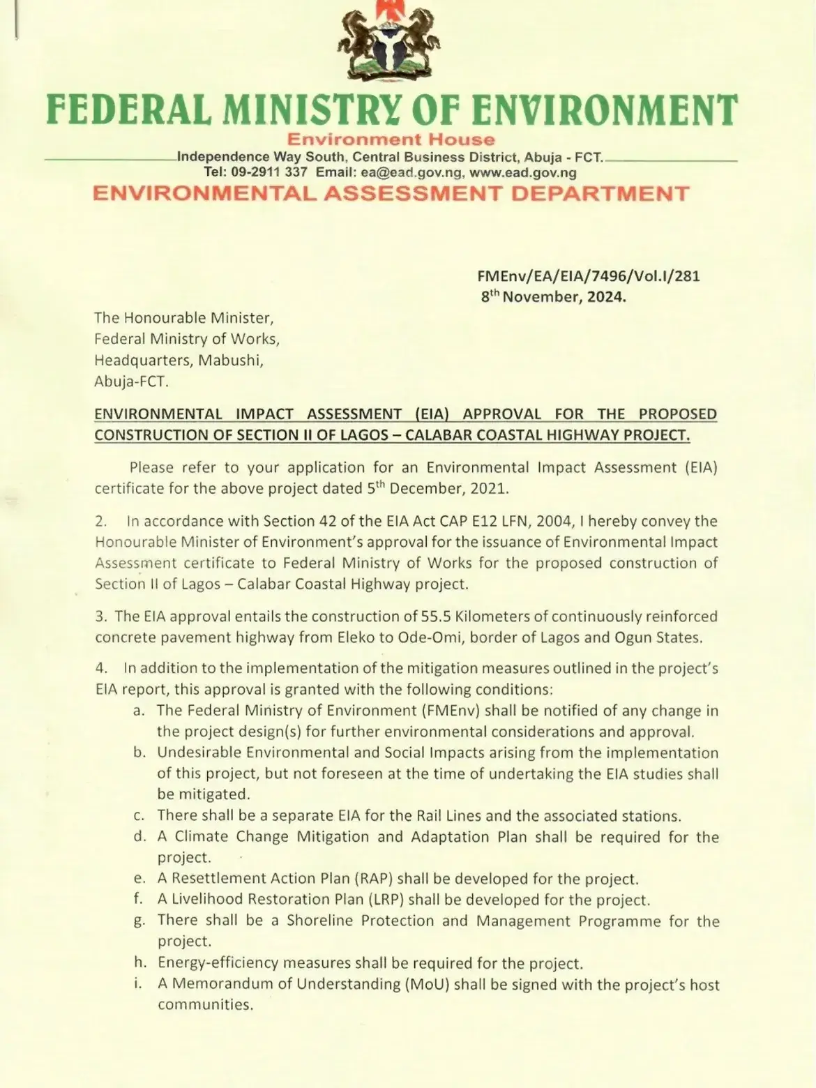 FG Releases EIA Approvals for Sections I & II of the Lagos–Calabar Coastal Highway
The Federal Mini...
