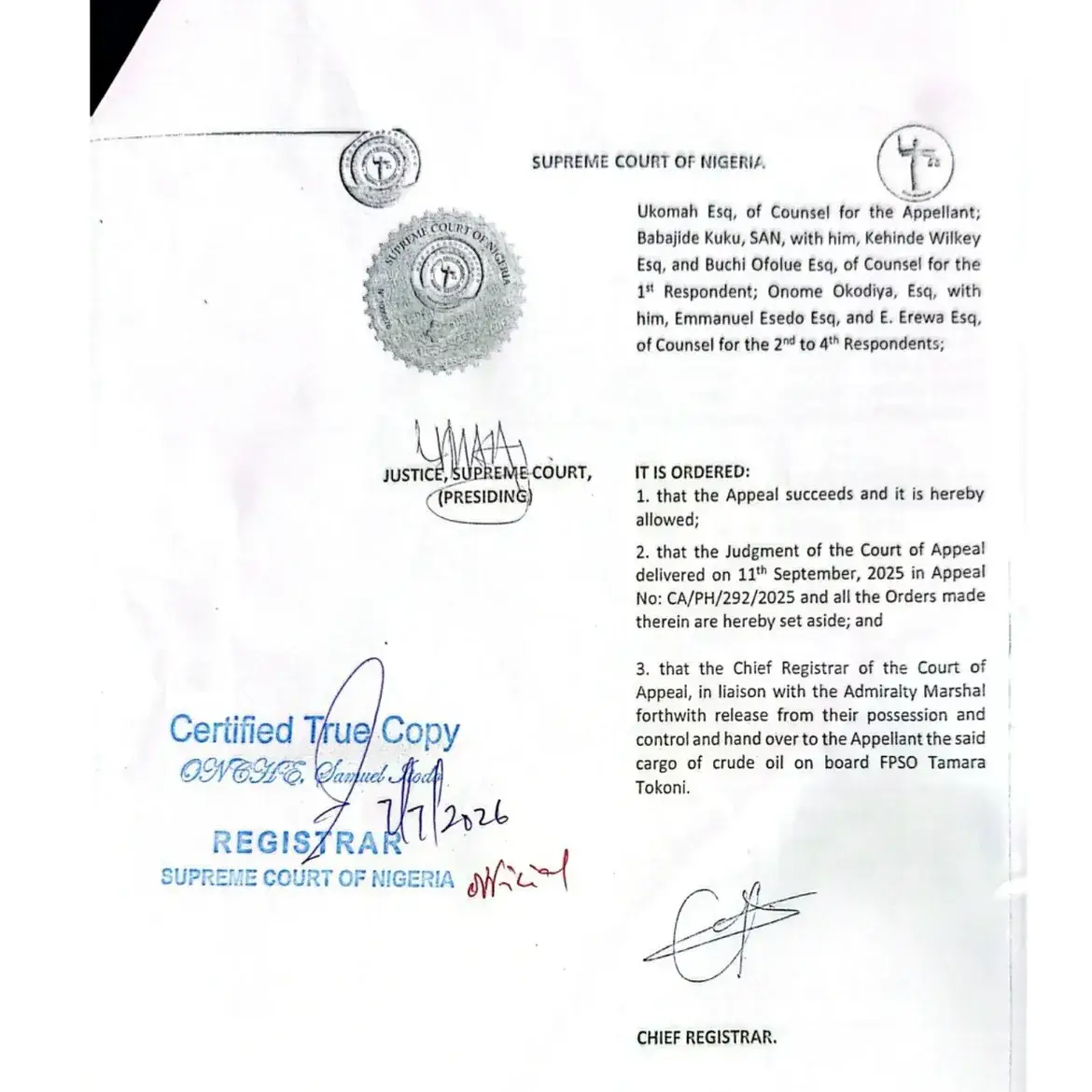 General Hydrocarbons Limited Vs First Bank and Others, Signed, Sealed and Delivered
The Supreme...