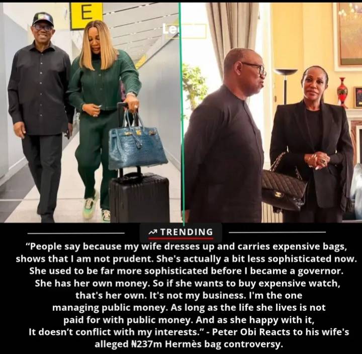 Peter Obi has responded to the public uproar that followed his wife Margaret's appearance with a lux...