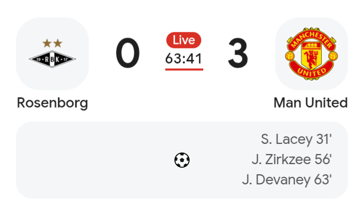The goals pouring in for Manchester United. 3 -0 in favor of Manchester United