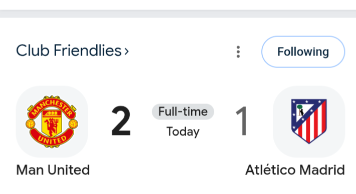 Manchester United vs ATL Madrid game update:
Another win for Manchester United, afternoon the Rosen...