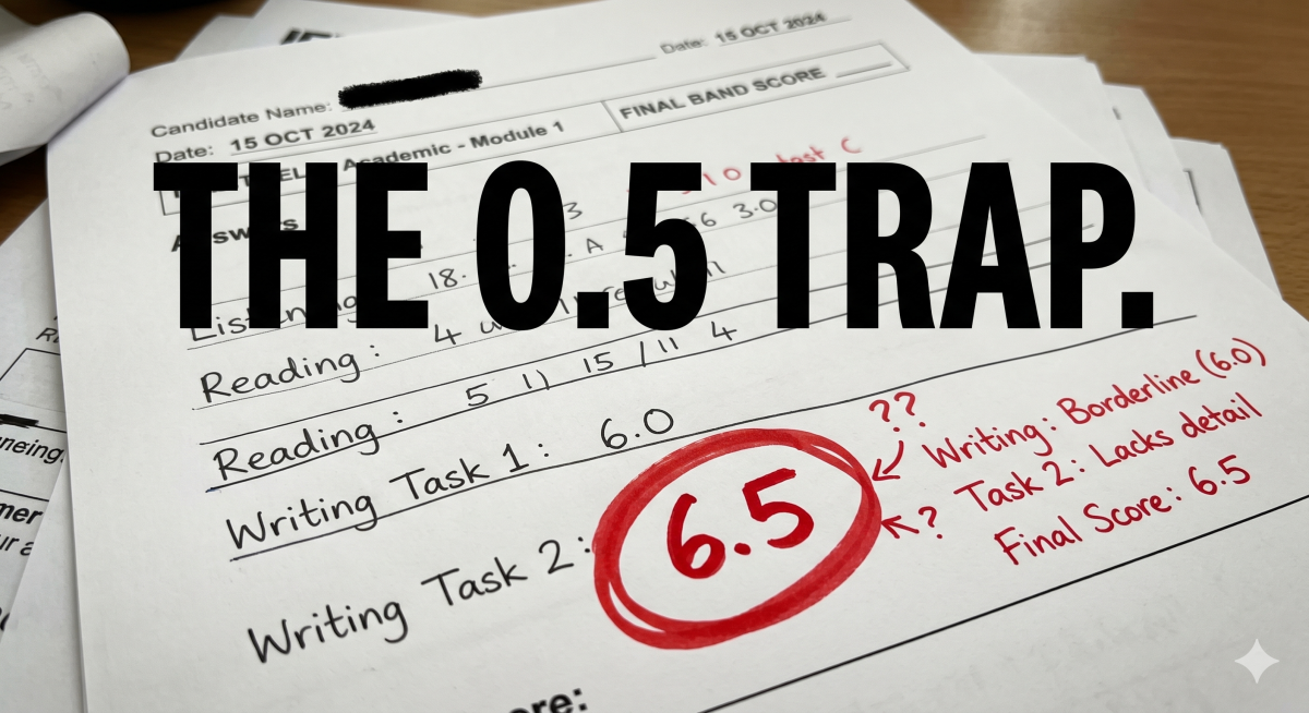 She scored 7.5 in Speaking, 7.5 in Listening, 7.5 in Reading.
Her Writing came back 6.5.
The NMC...