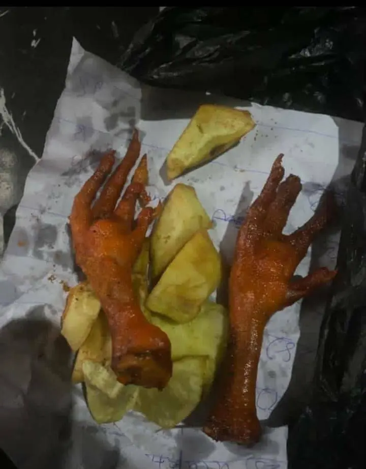 Chicken and chips dinner is ready.
