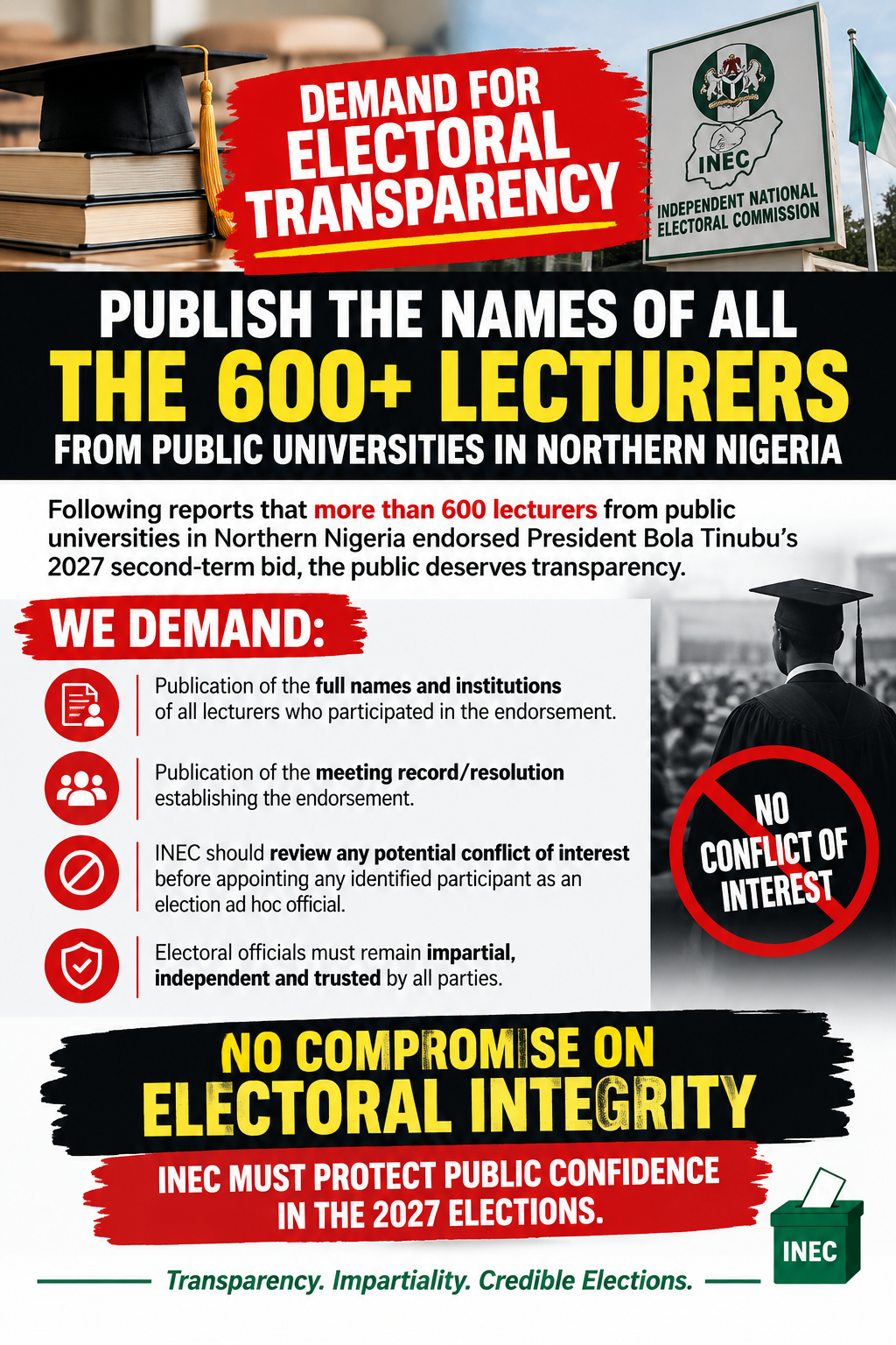 If 600+ lecturers endorsed Tinubu’s 2027 bid, publish their names and institutions. INEC must ensure...