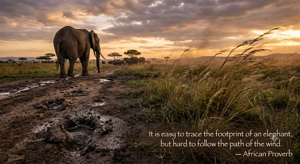 It is easy to trace the footprint of an elephant, but hard to follow the path of the wind. 
#LekeeLe...