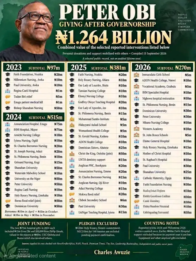 Mr. Peter Obi's Donation since 2023