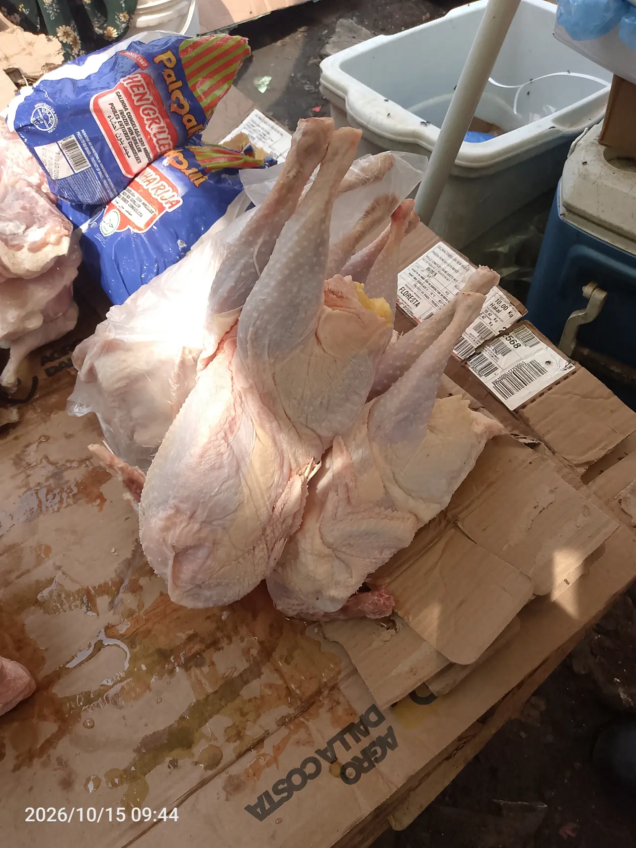 This is a full chicken been sold for 3000 Angolan Kwanzaa. The economy is centered on food and they...