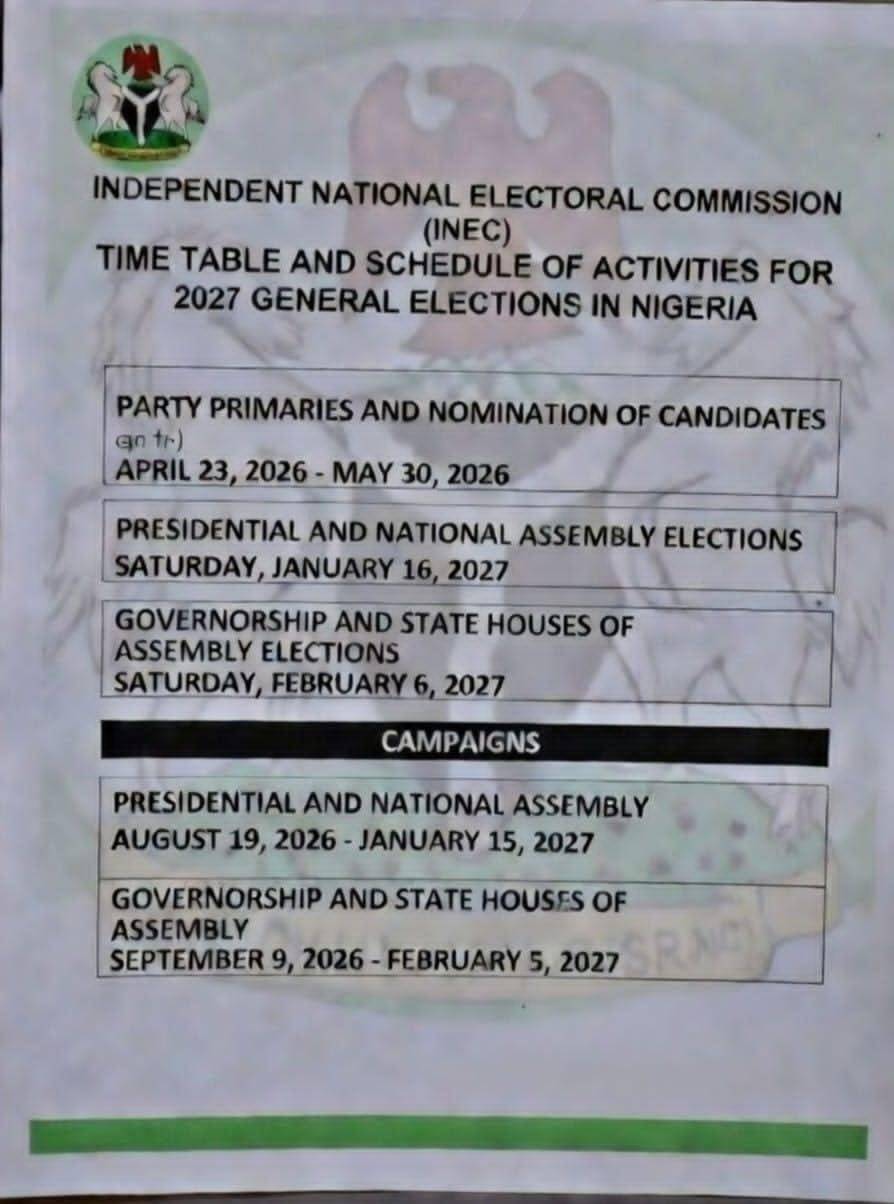 INEC TIMETABLE