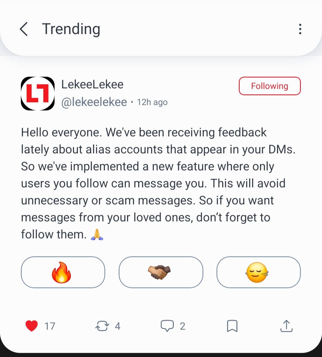 Quick update, Tribe ๐จ
Just noticed a new feature on LekeeLekee.
Only people you follow can now se...