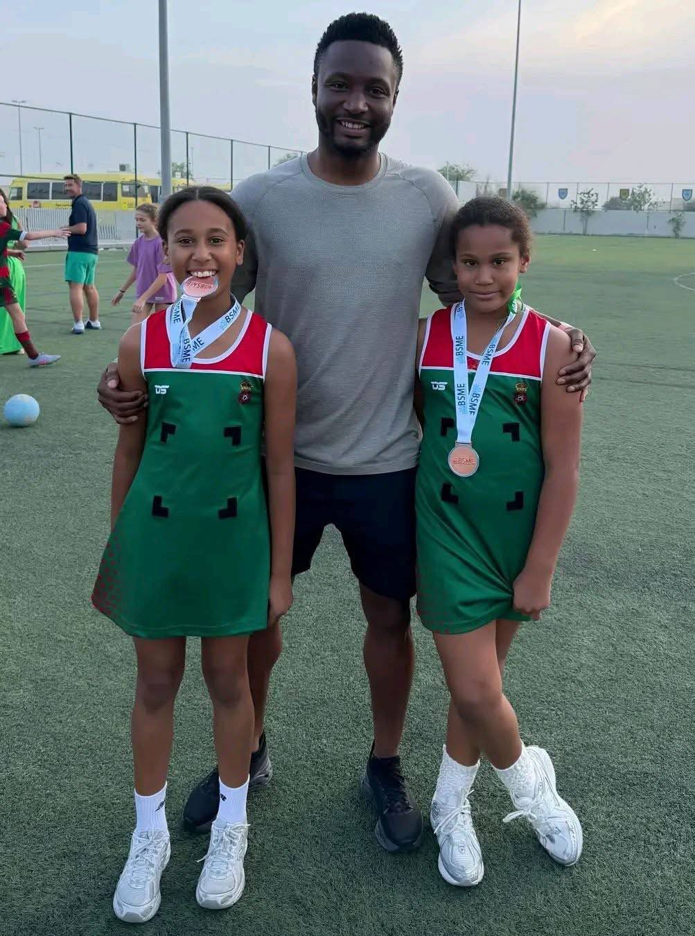 Former Super Eagles captain Mikel John Obi stepped off the studio to support his beautiful twin daug...