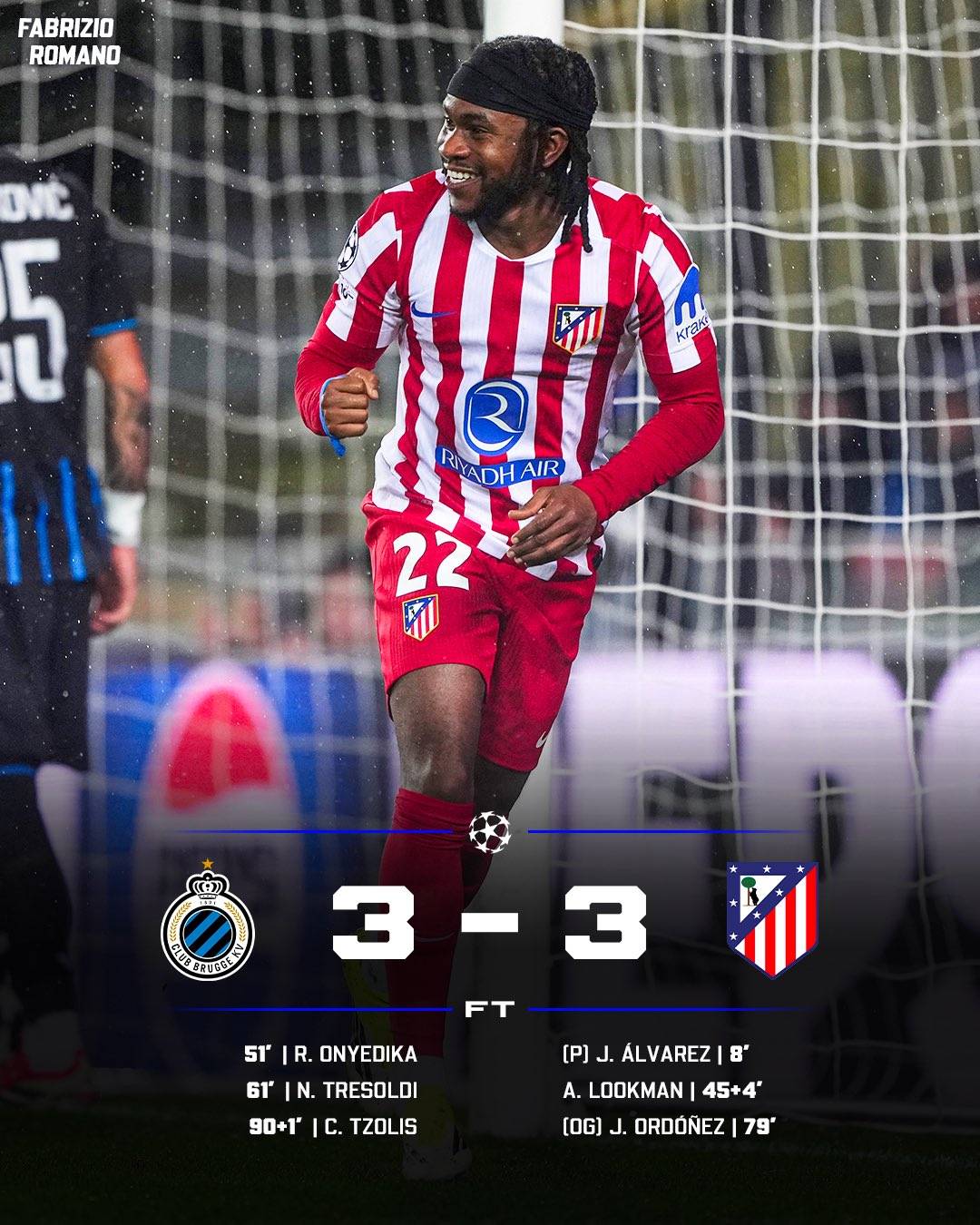 Crazy draw between Club Brugge and Atlético! 🤯
Who’s been your Man of the Match?