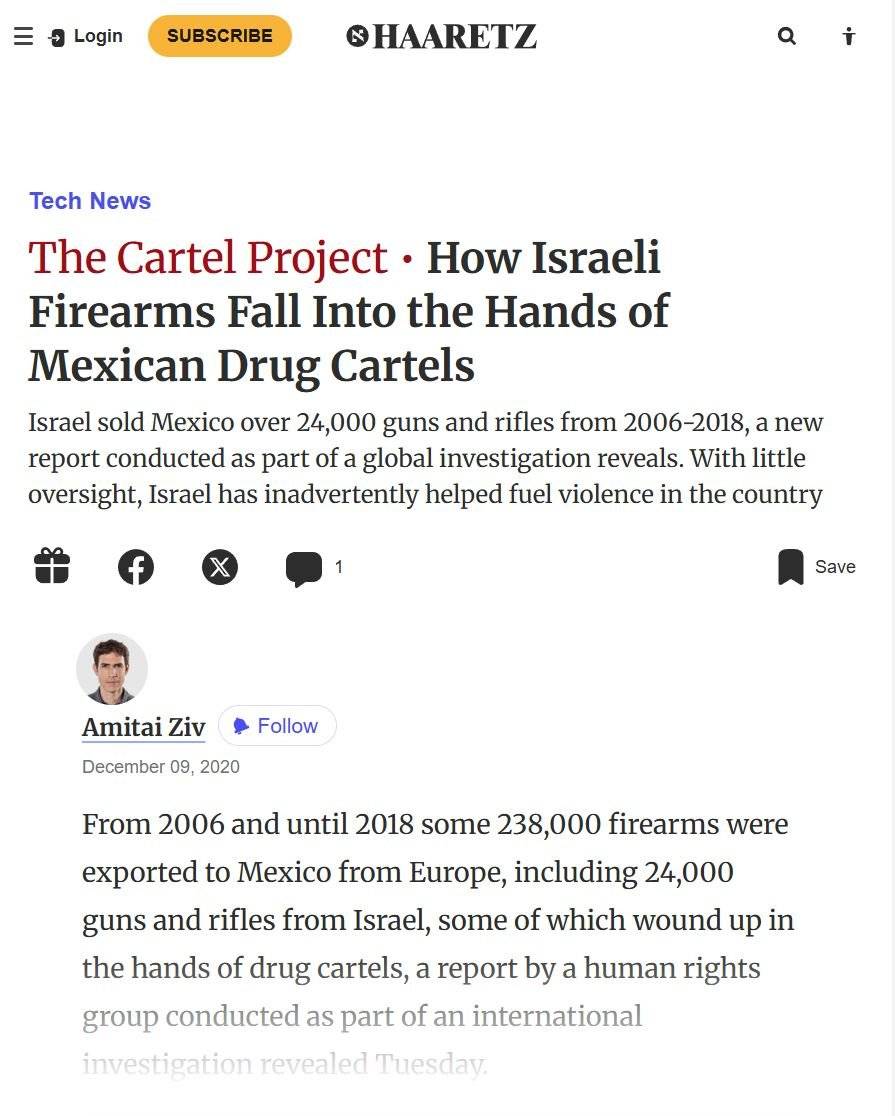 Report: Israel sold over 24,000 weapons to Mexico, but the arms ended up in the hands of drug cartel...
