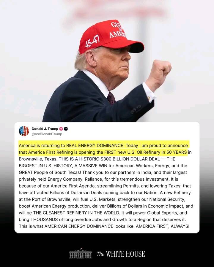 President Donald J. Trump announces that America First Refining is opening the FIRST new U.S. Oil Re...