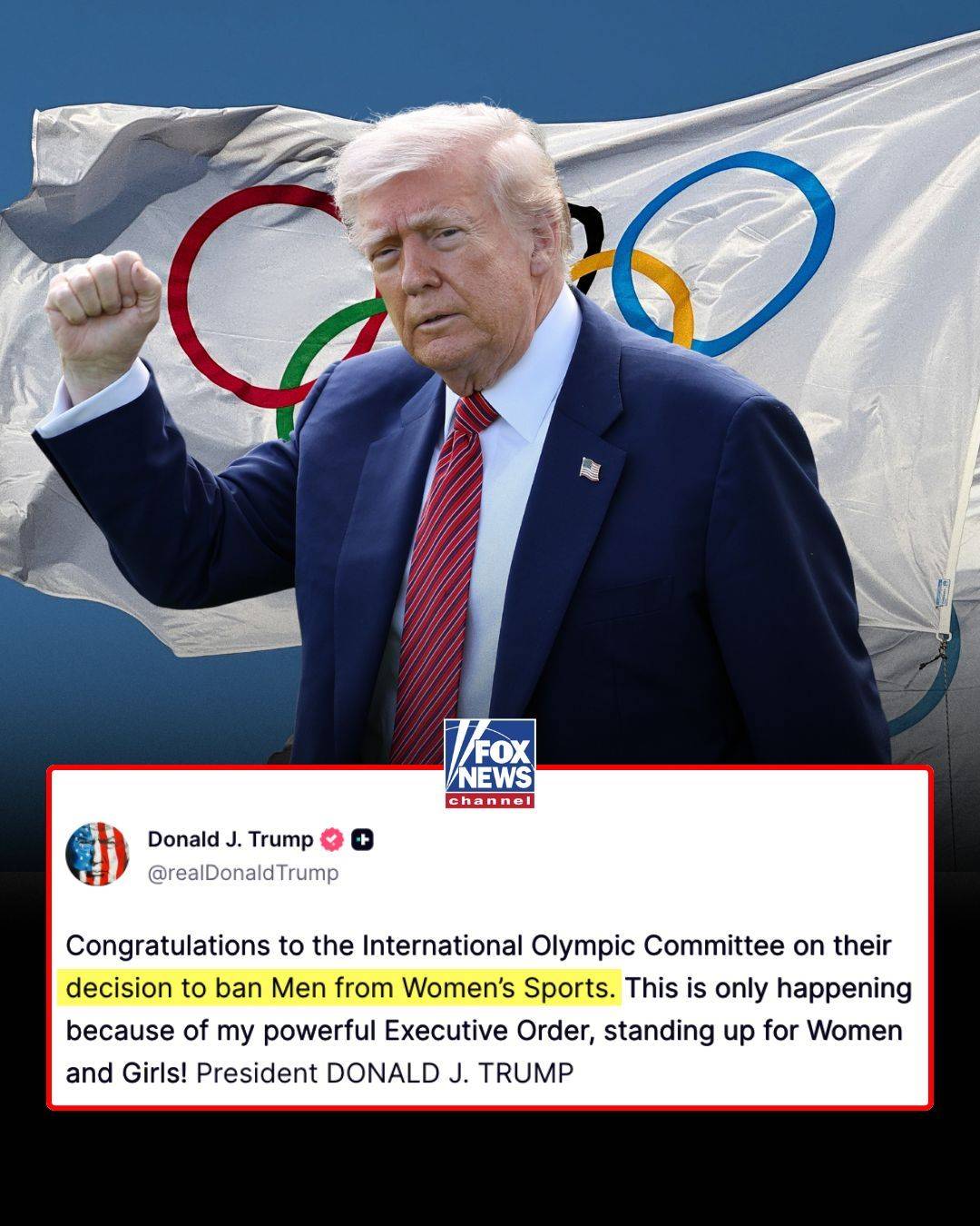 VICTORY LAP: President Trump praised the International Olympic Committee for banning men from women’...