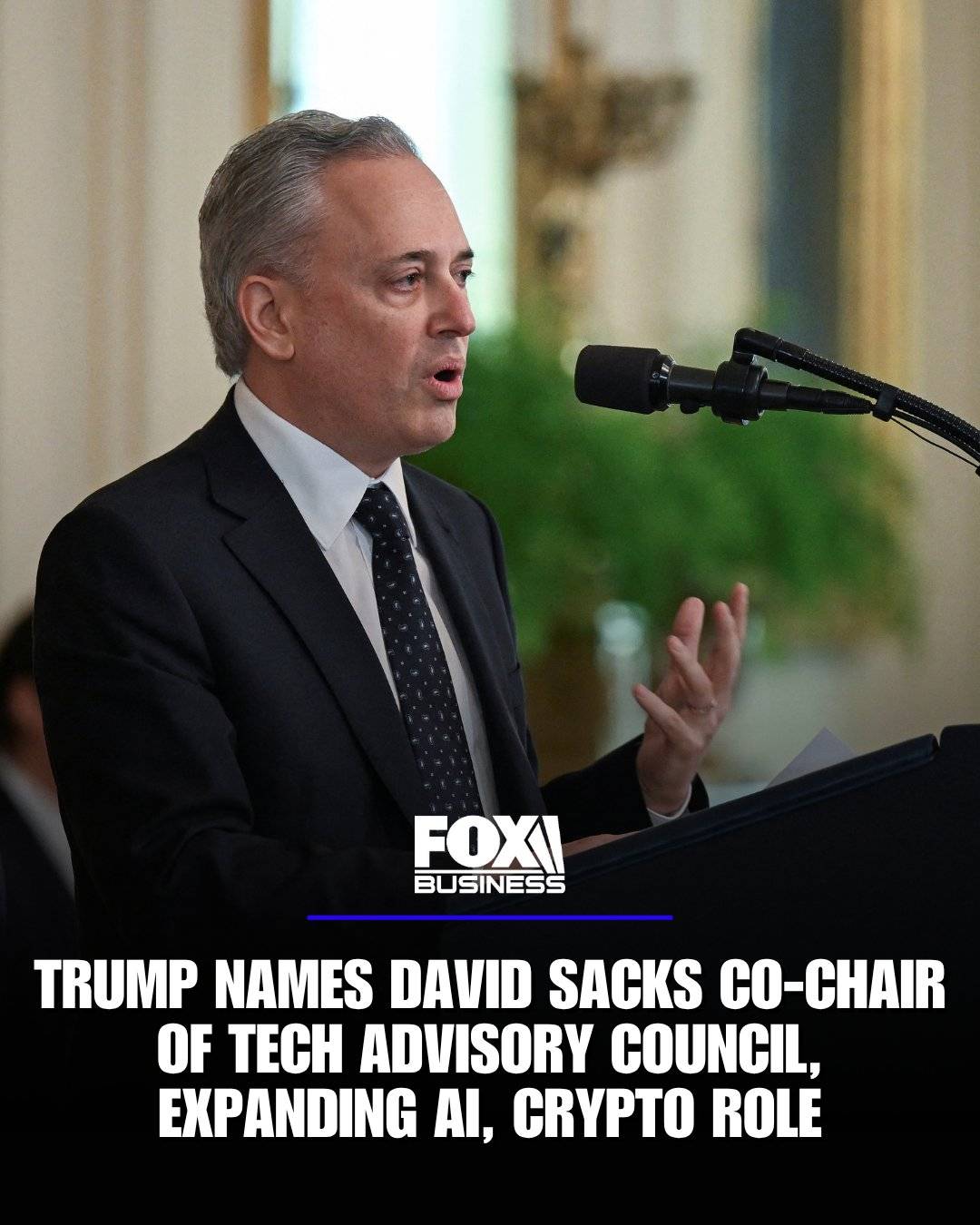 FULL THROTTLE: White House AI and crypto czar David Sacks has been named co-chair of the President’s...