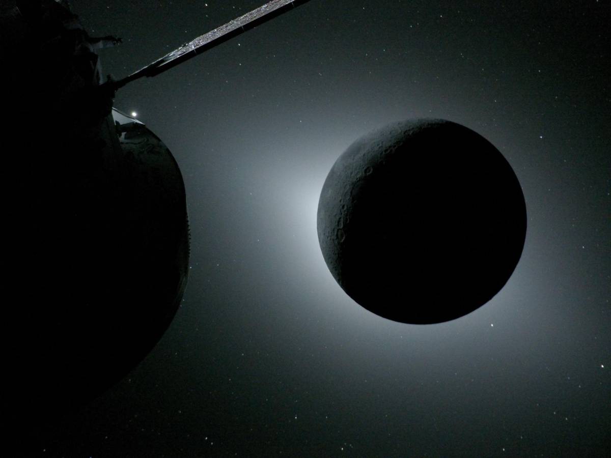 The eclipse from Orion.
On April 6, external cameras attached to the Orion spacecraft's solar arra...