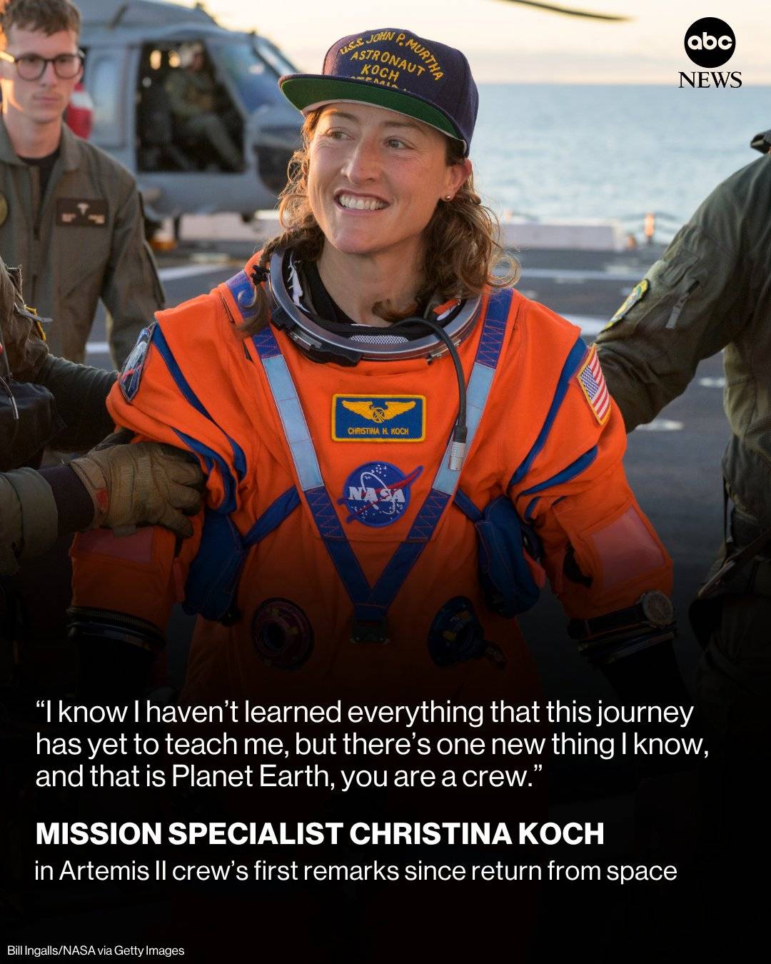 Artemis II Mission Specialist Christina Koch shared that she believes “a crew is inescapably, beauti...