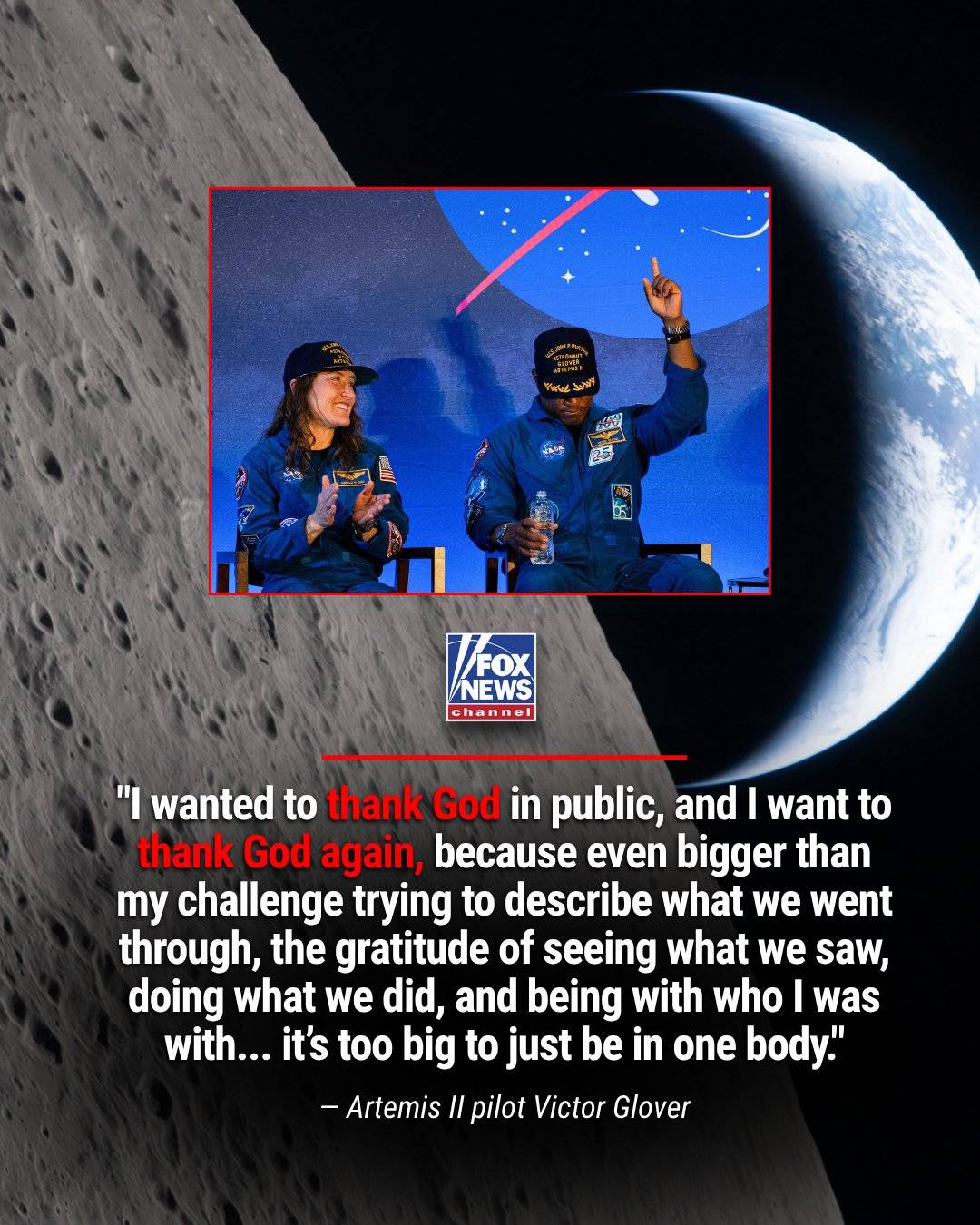 OUT OF THIS WORLD: Artemis II pilot Victor Glover praises God after his crew's historic moon mission...