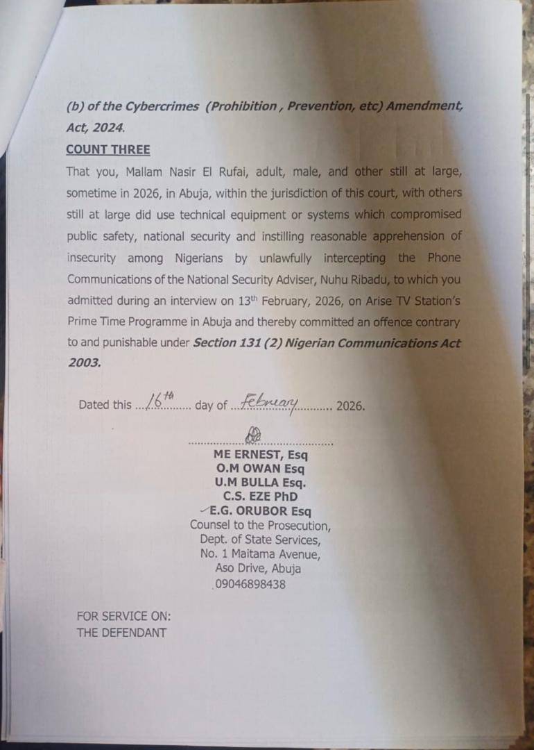 BREAKING: Federal Government to arraign Elrufai for tapping phone lines of NSA.