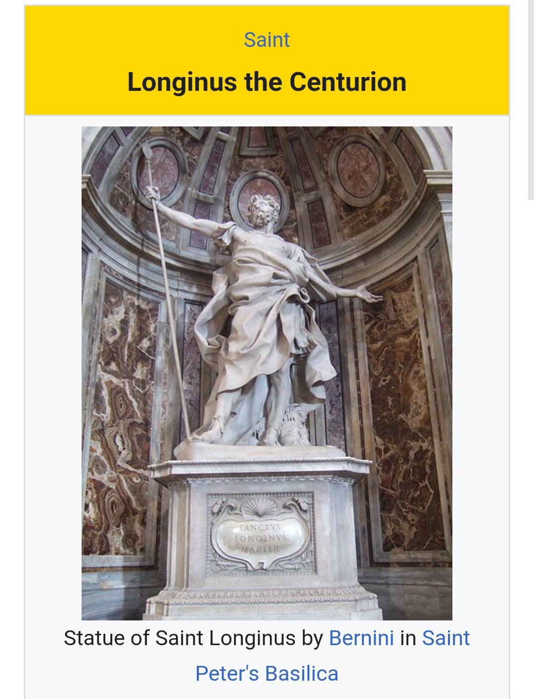 Who's Longinus and what did he do to Jesus Christ to mark and celebrate today in Catholic faith.