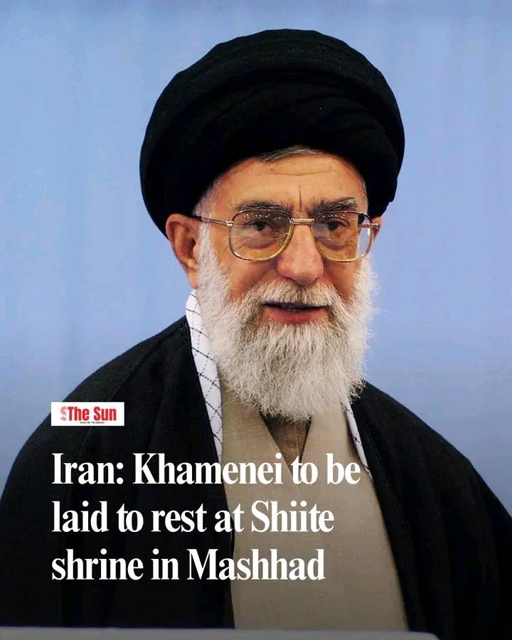 The body of deceased Iranian religious leader Ayatollah Ali Khamenei will be buried in a Shiite shri...