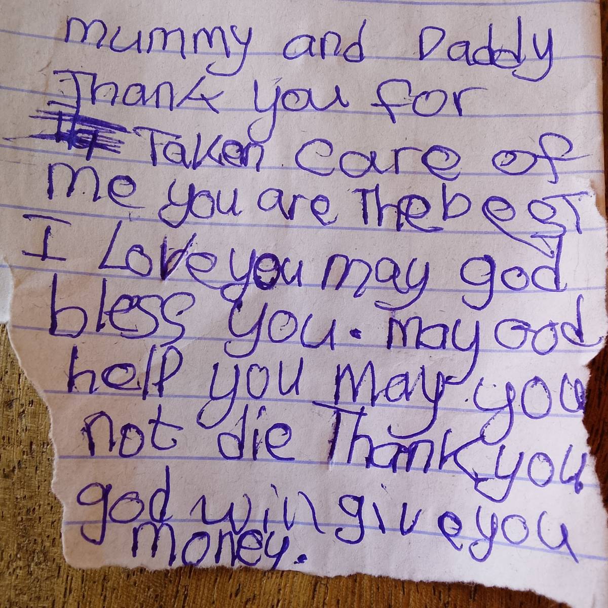 One of our daughter wrote this letter to us. God, bless her for me.